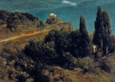Mountain Castle with Warrior Procession by Arnold Böcklin